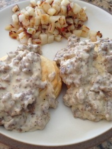 sausage gravy w/ biscuits